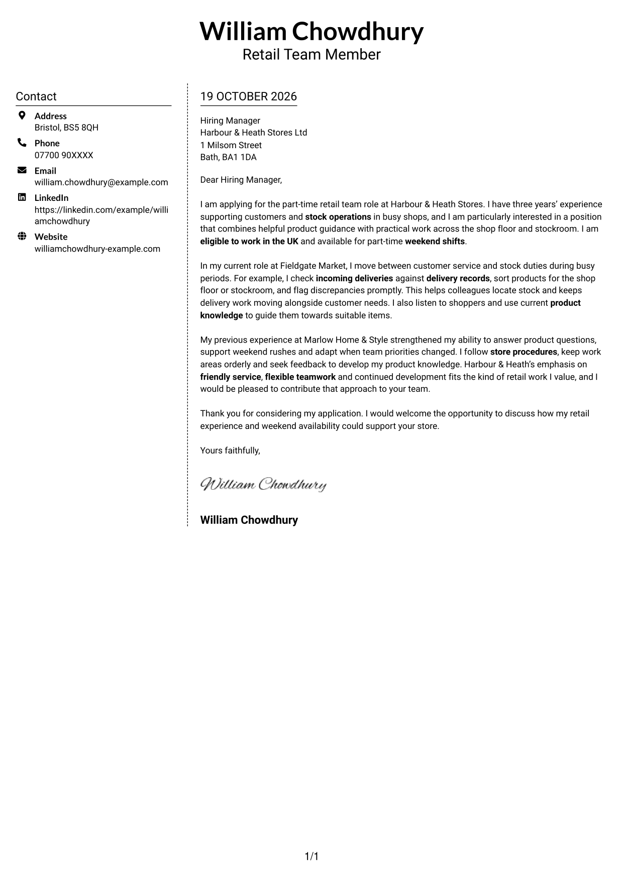 Cover letter example — page 1