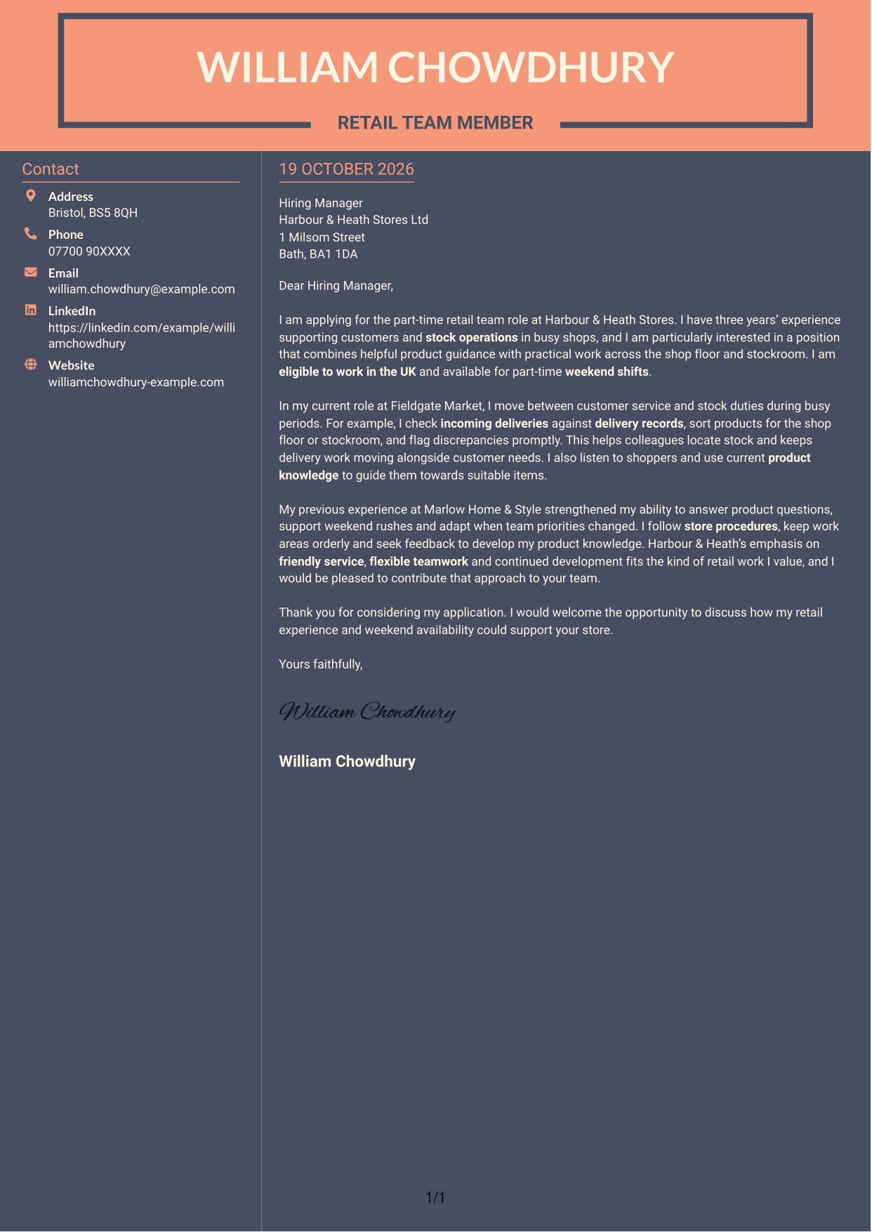 Cover letter example — page 1