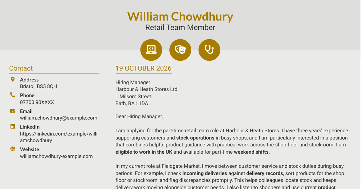 7 Team Member - Retail Sales and Stock Operations Cover Letter Templates with Example