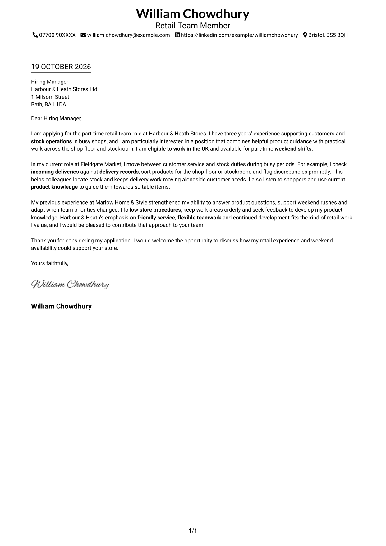 Cover letter example — page 1
