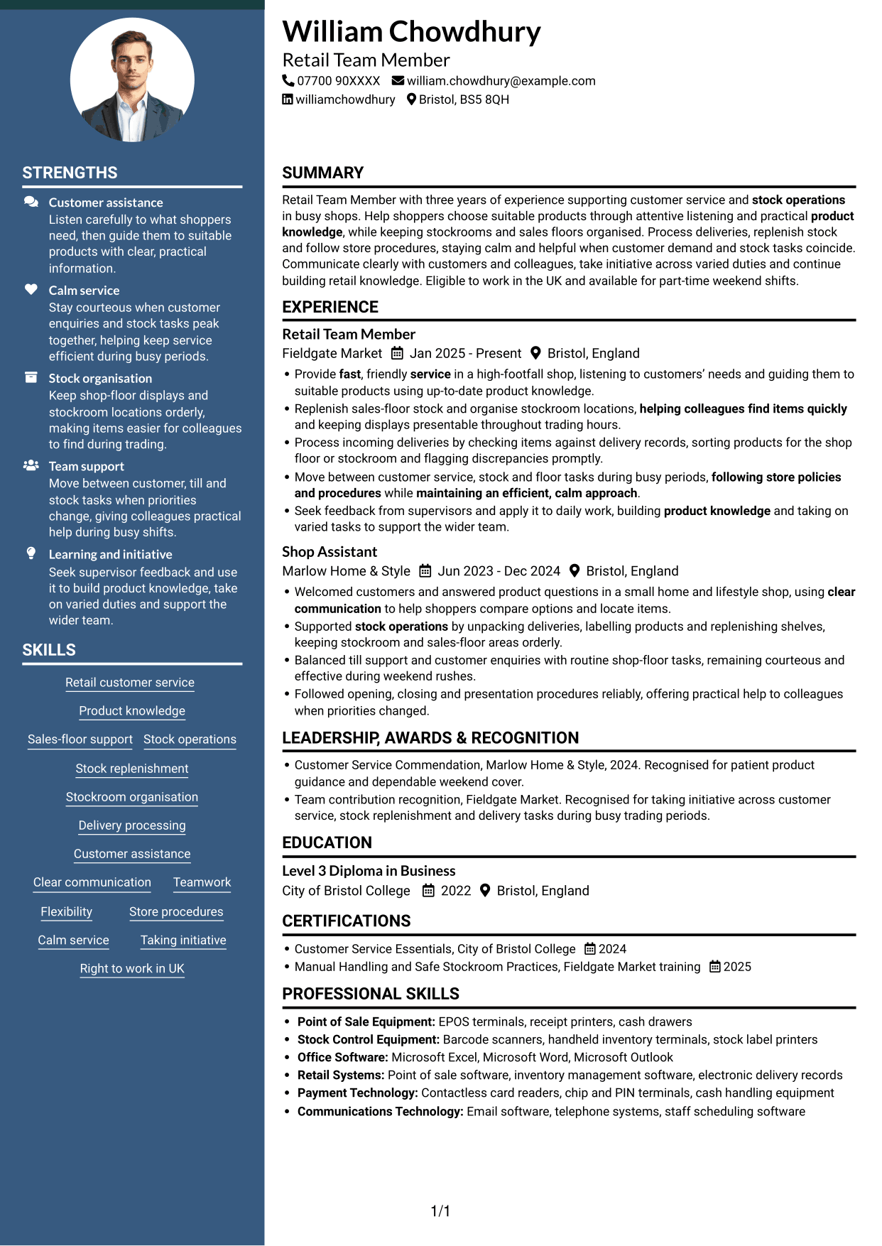 CV example — page 1