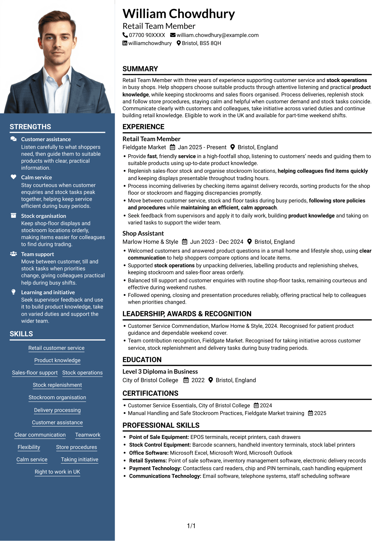 CV example — page 1