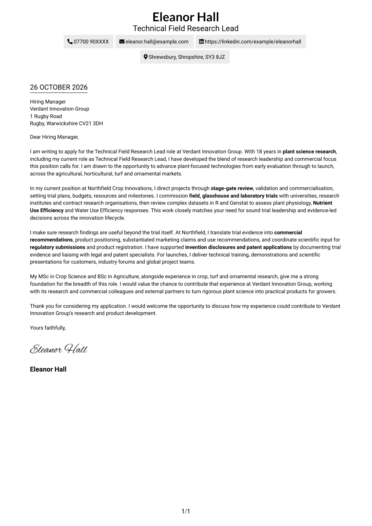 Cover letter example — page 1