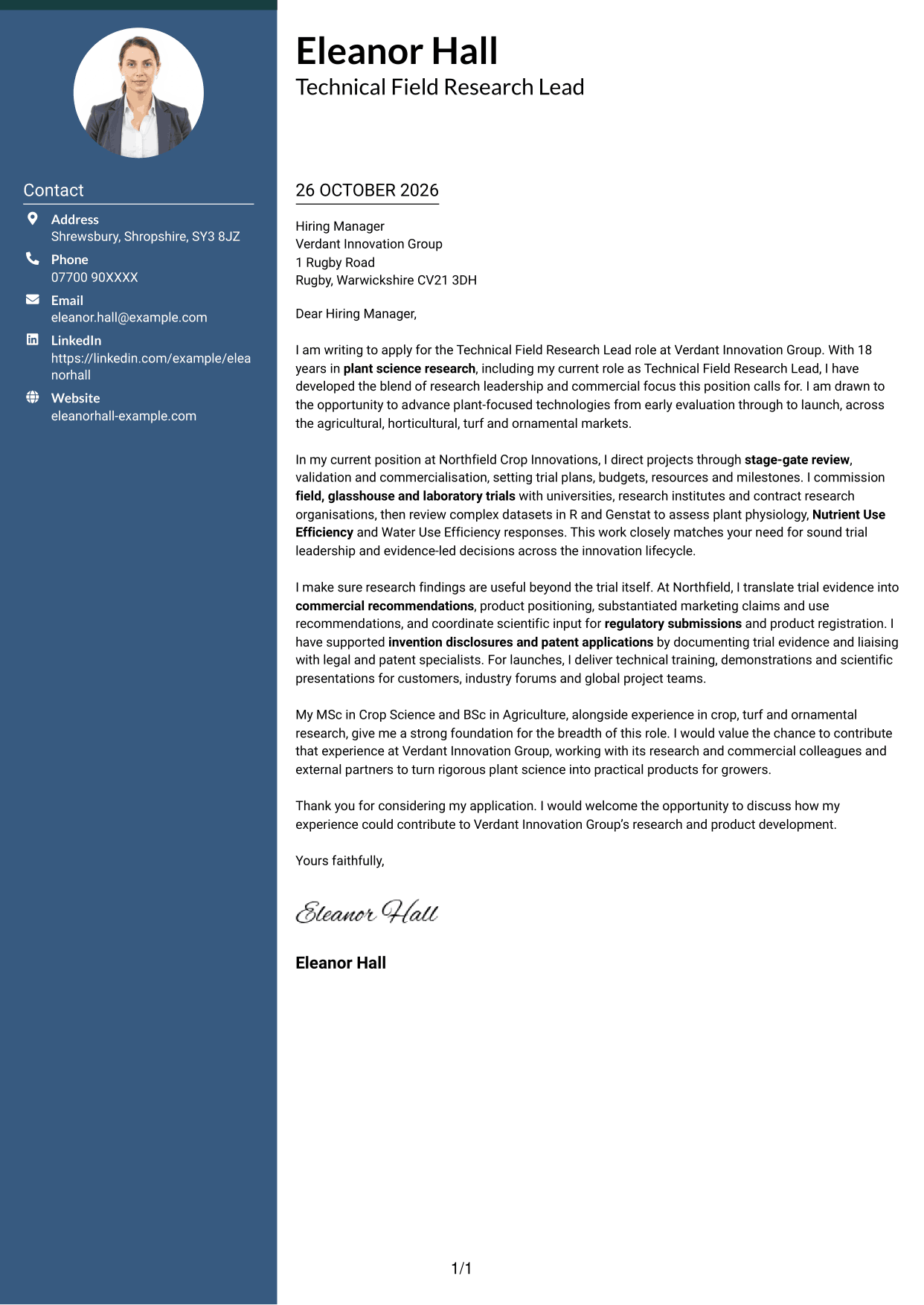 Cover letter example — page 1