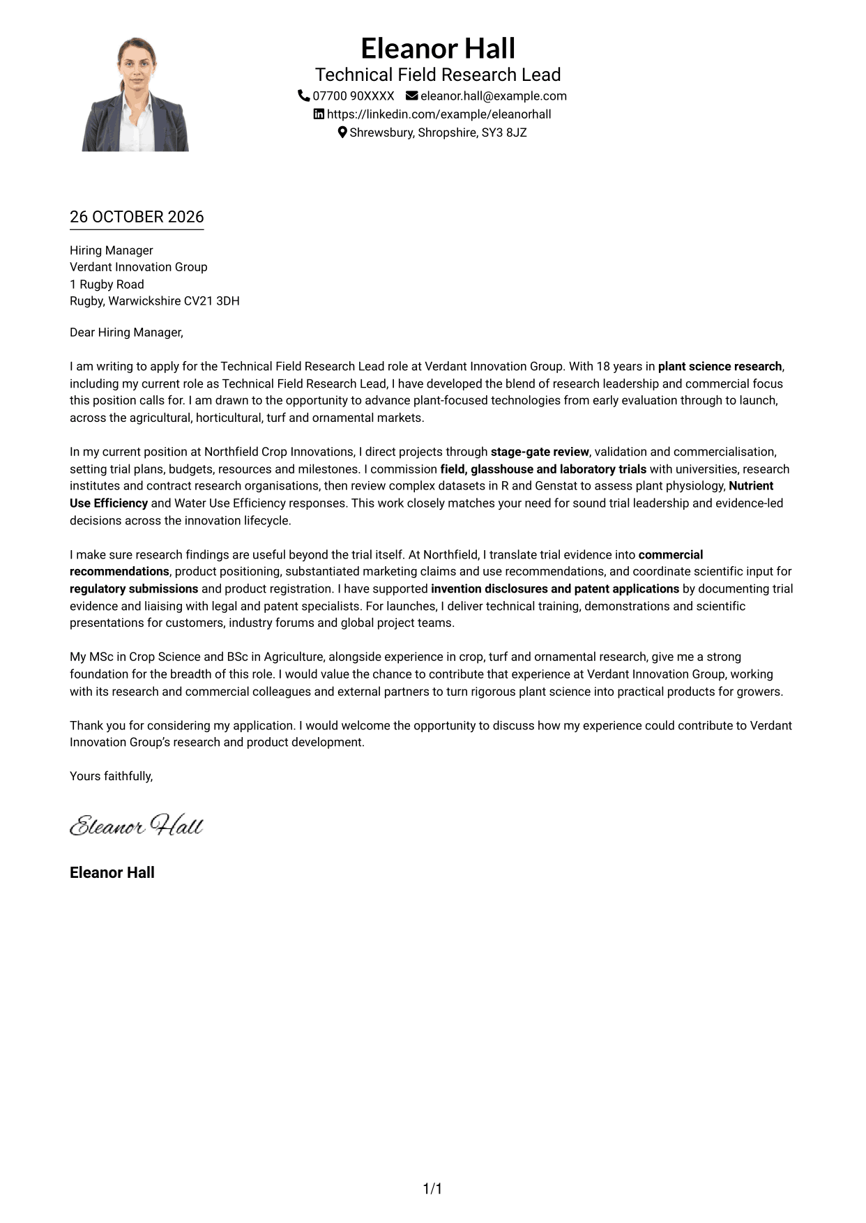 Cover letter example — page 1