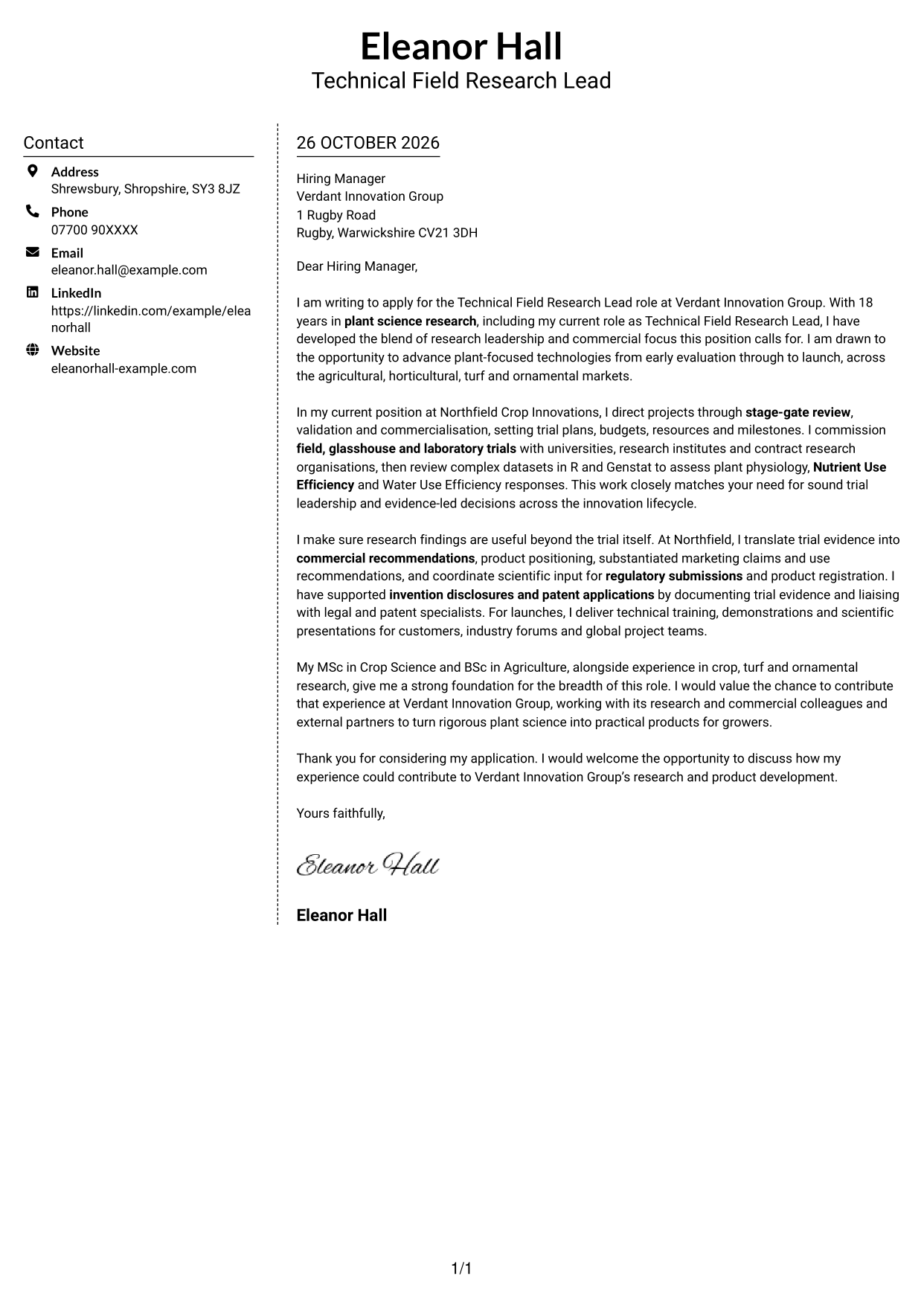 Cover letter example — page 1