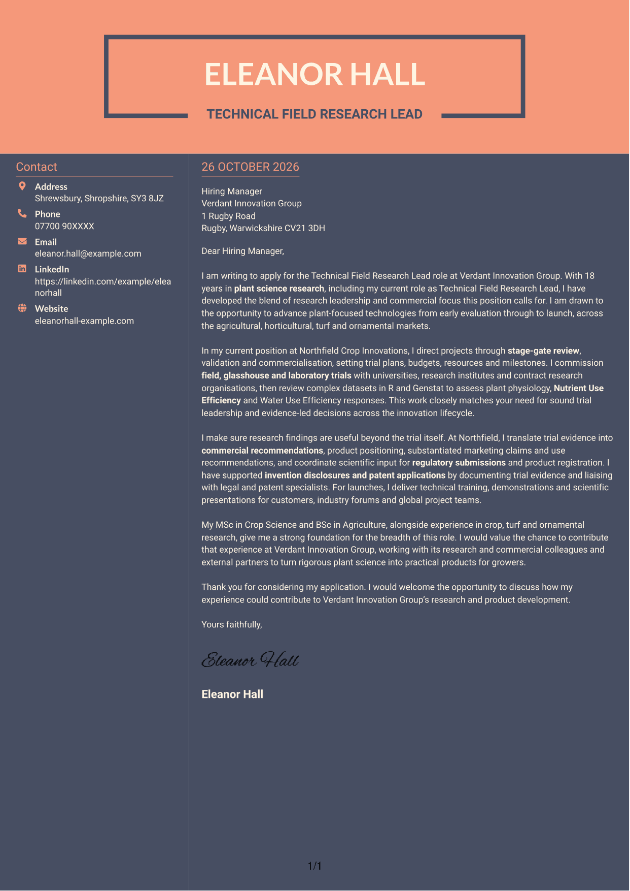 Cover letter example — page 1
