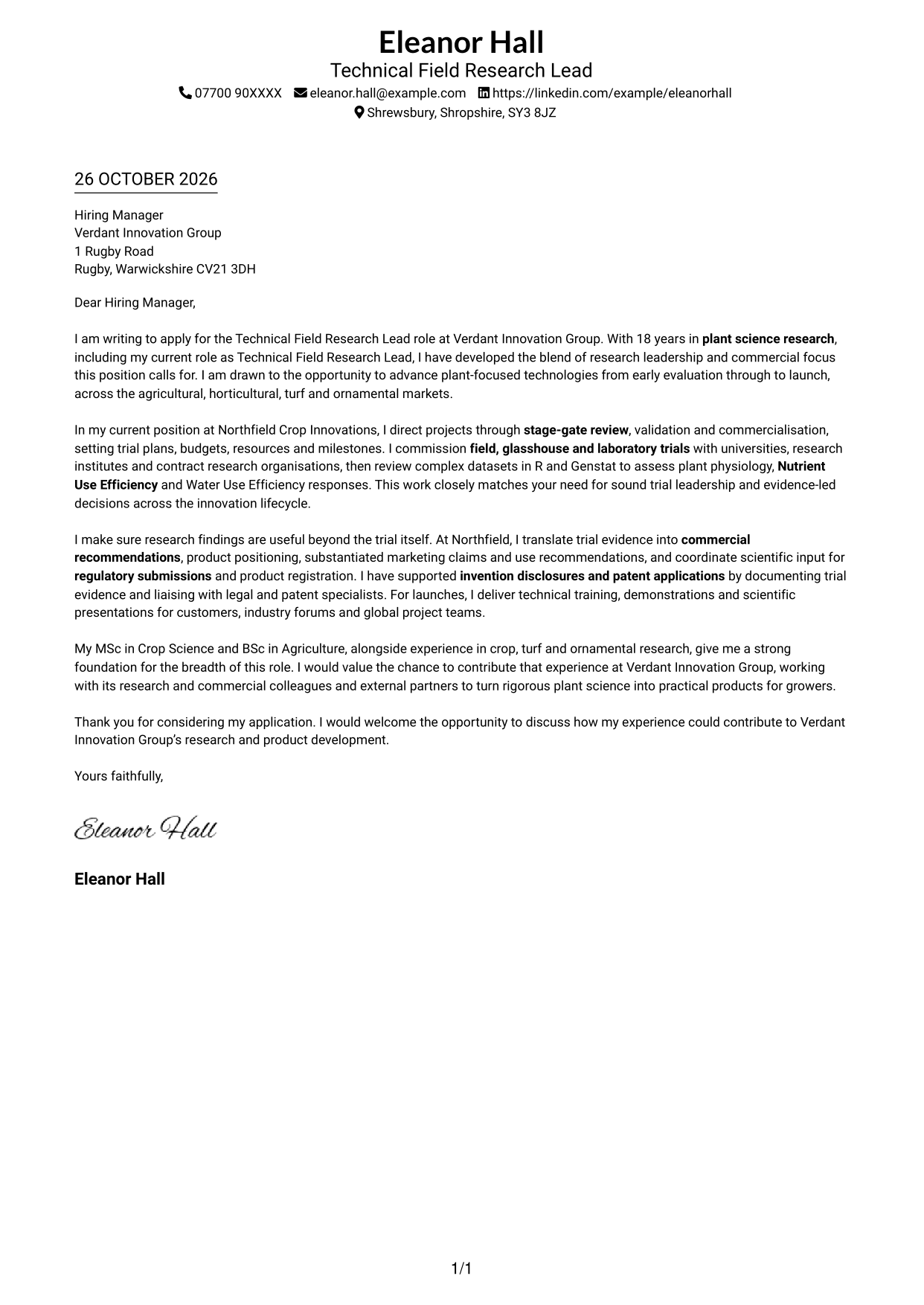 Cover letter example — page 1