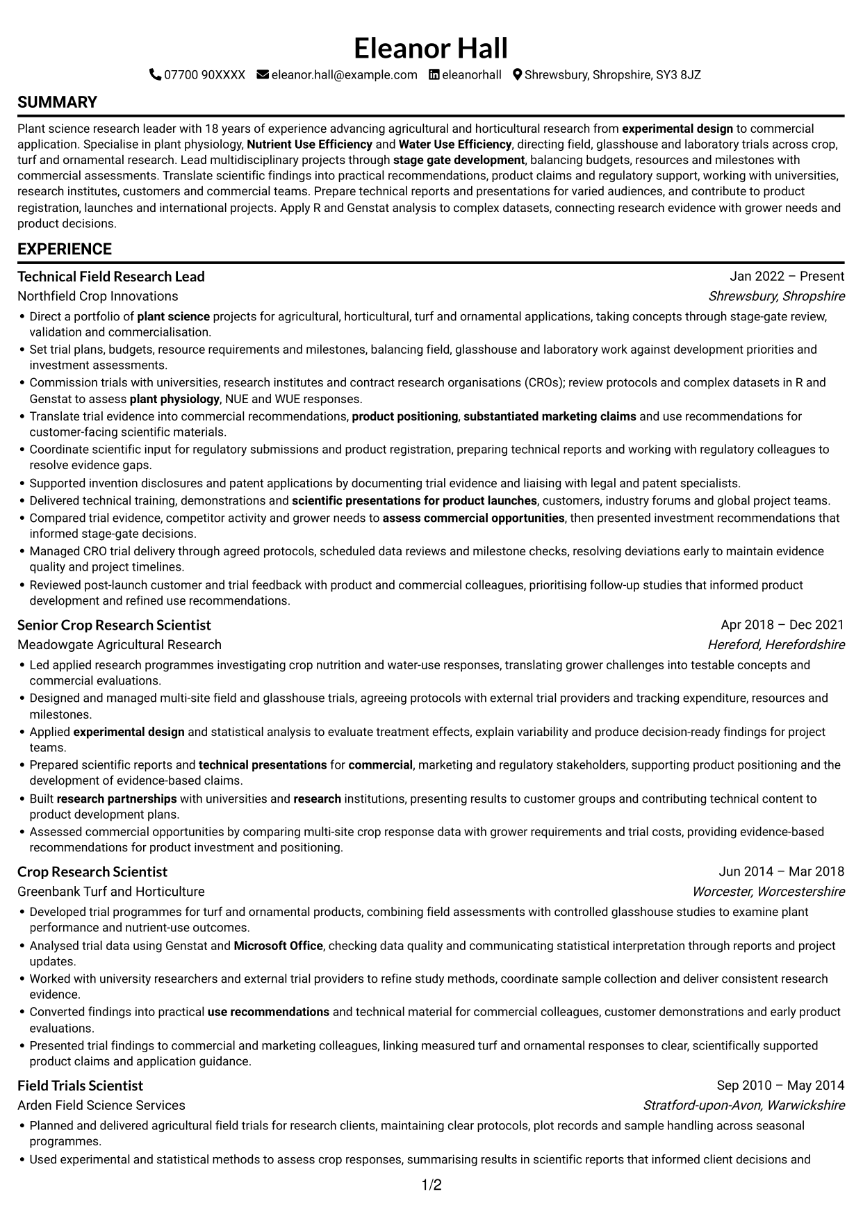 CV example — page 1