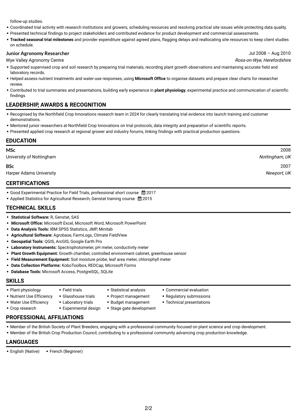 CV example — page 2