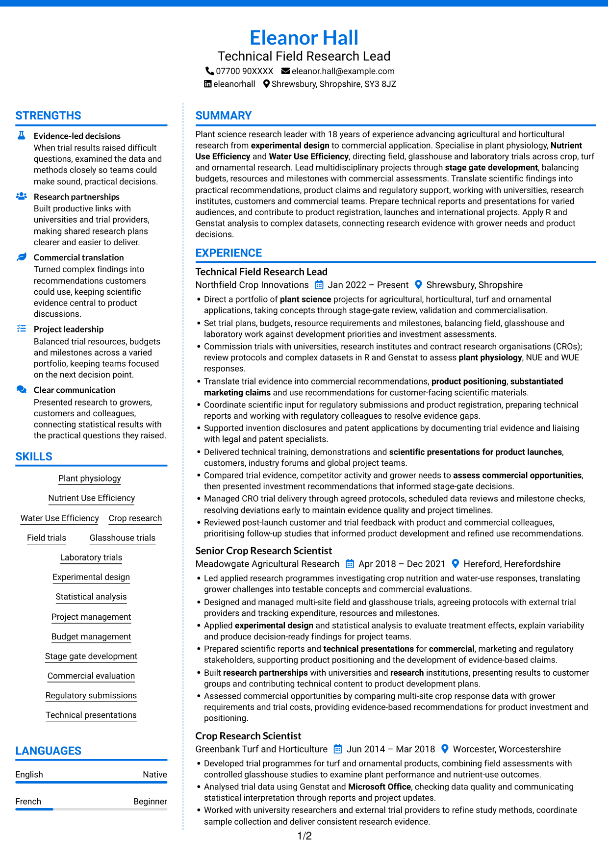 CV example — page 1