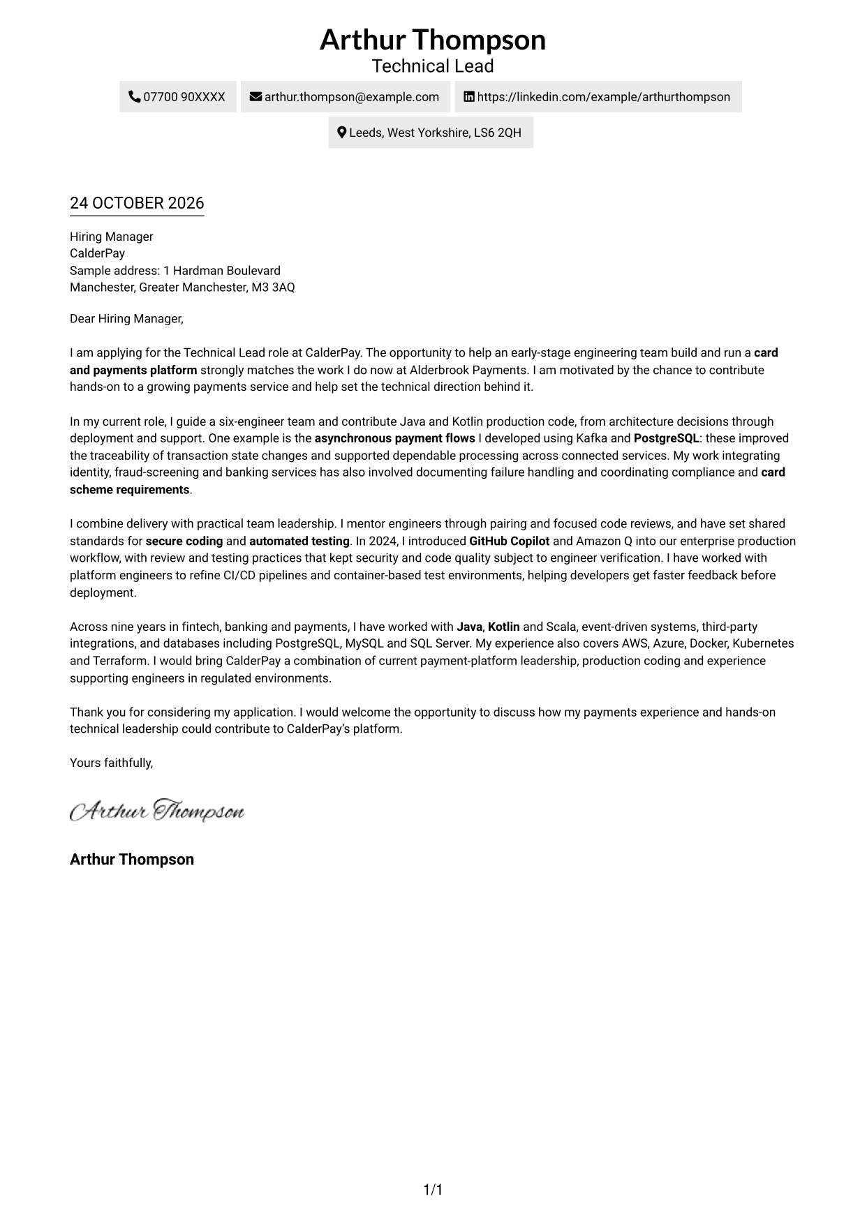 Cover letter example — page 1