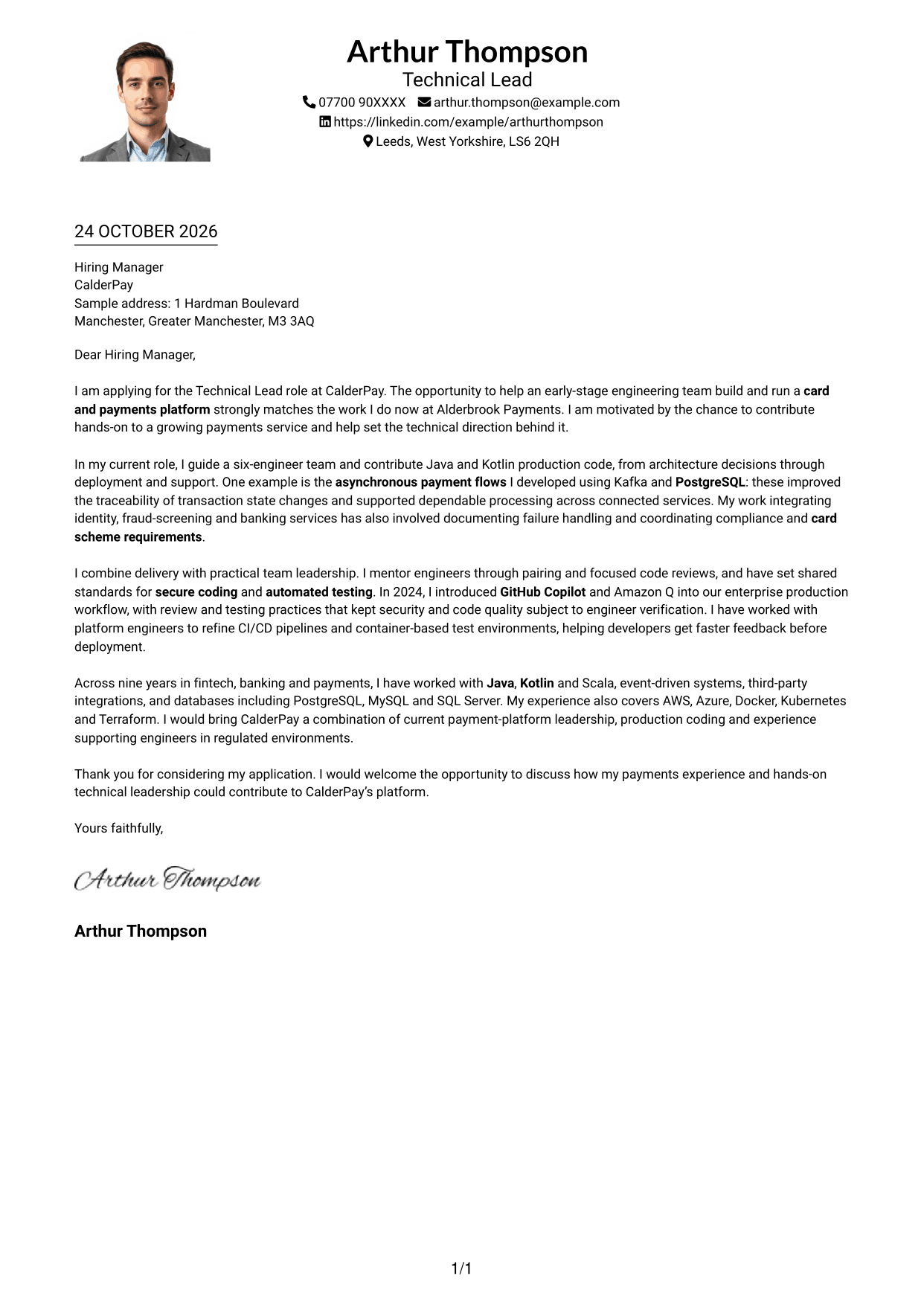 Cover letter example — page 1