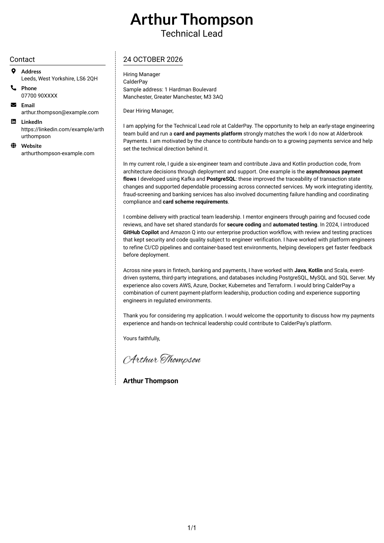 Cover letter example — page 1