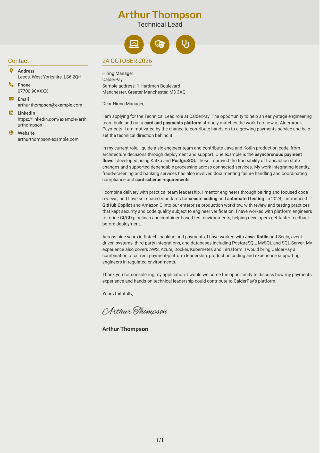 Cover letter example — page 1