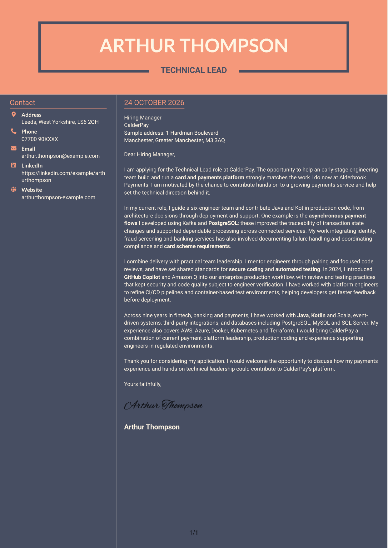 Cover letter example — page 1