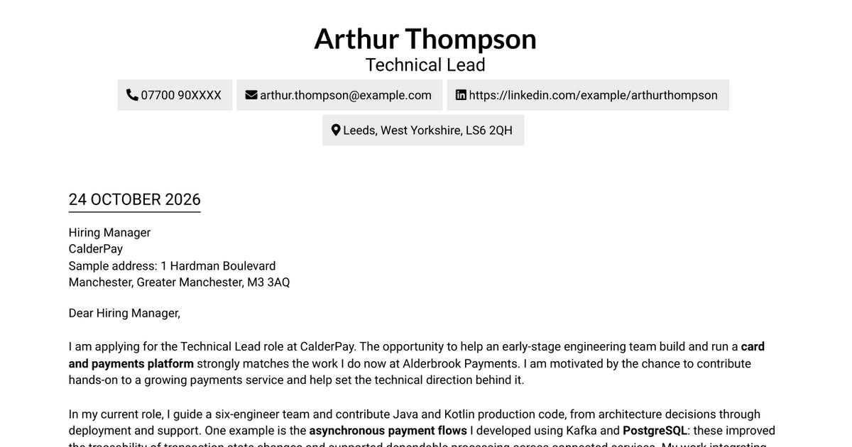 Technical Lead - Java / Kotlin / AI Cover Letter