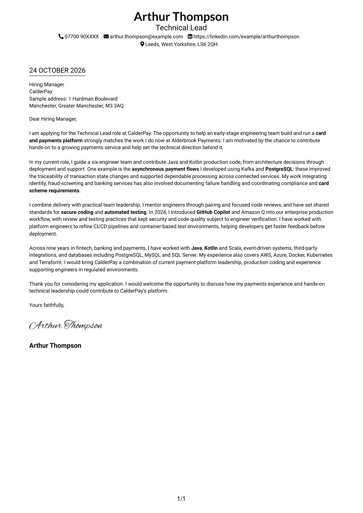 Cover letter example — page 1
