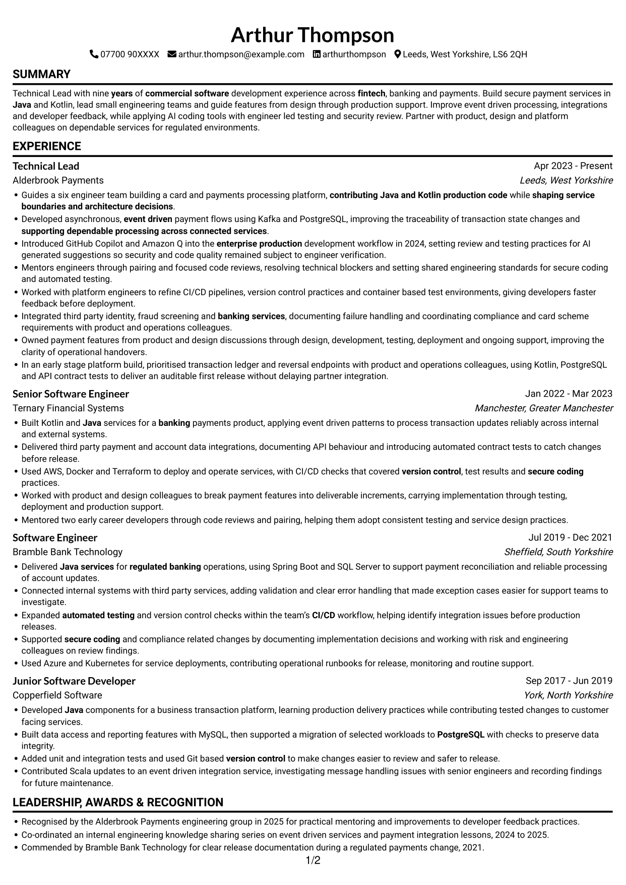 CV example — page 1