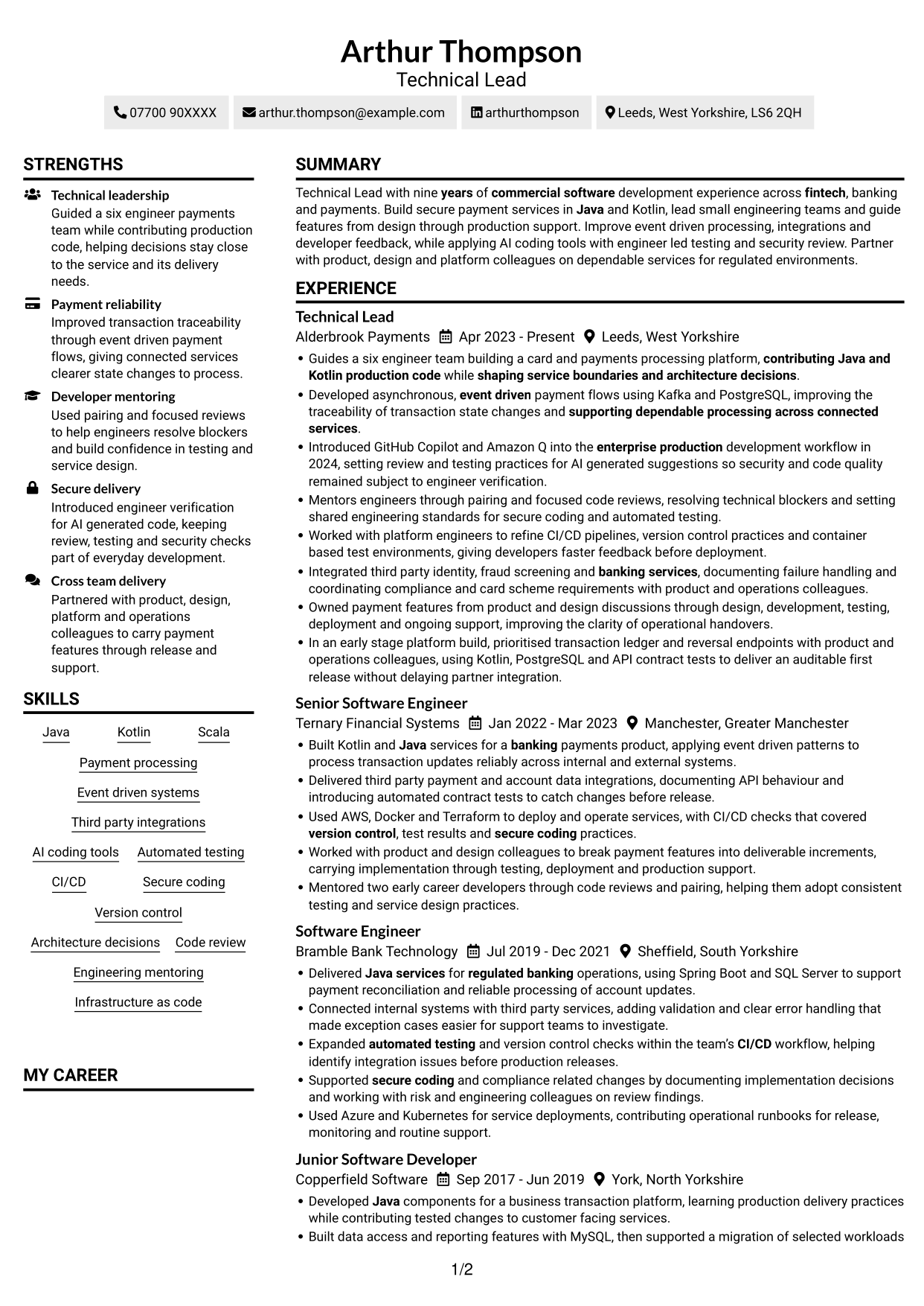 CV example — page 1