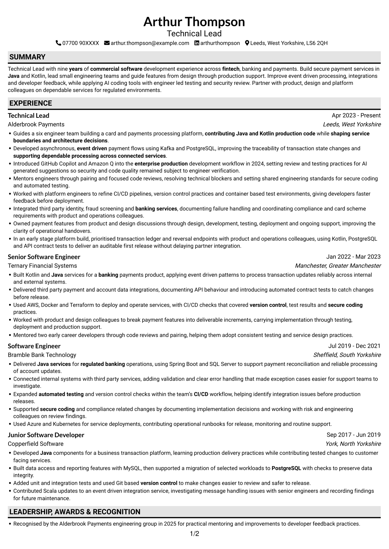 CV example — page 1