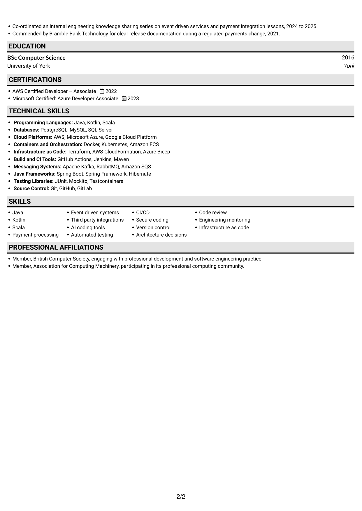 CV example — page 2