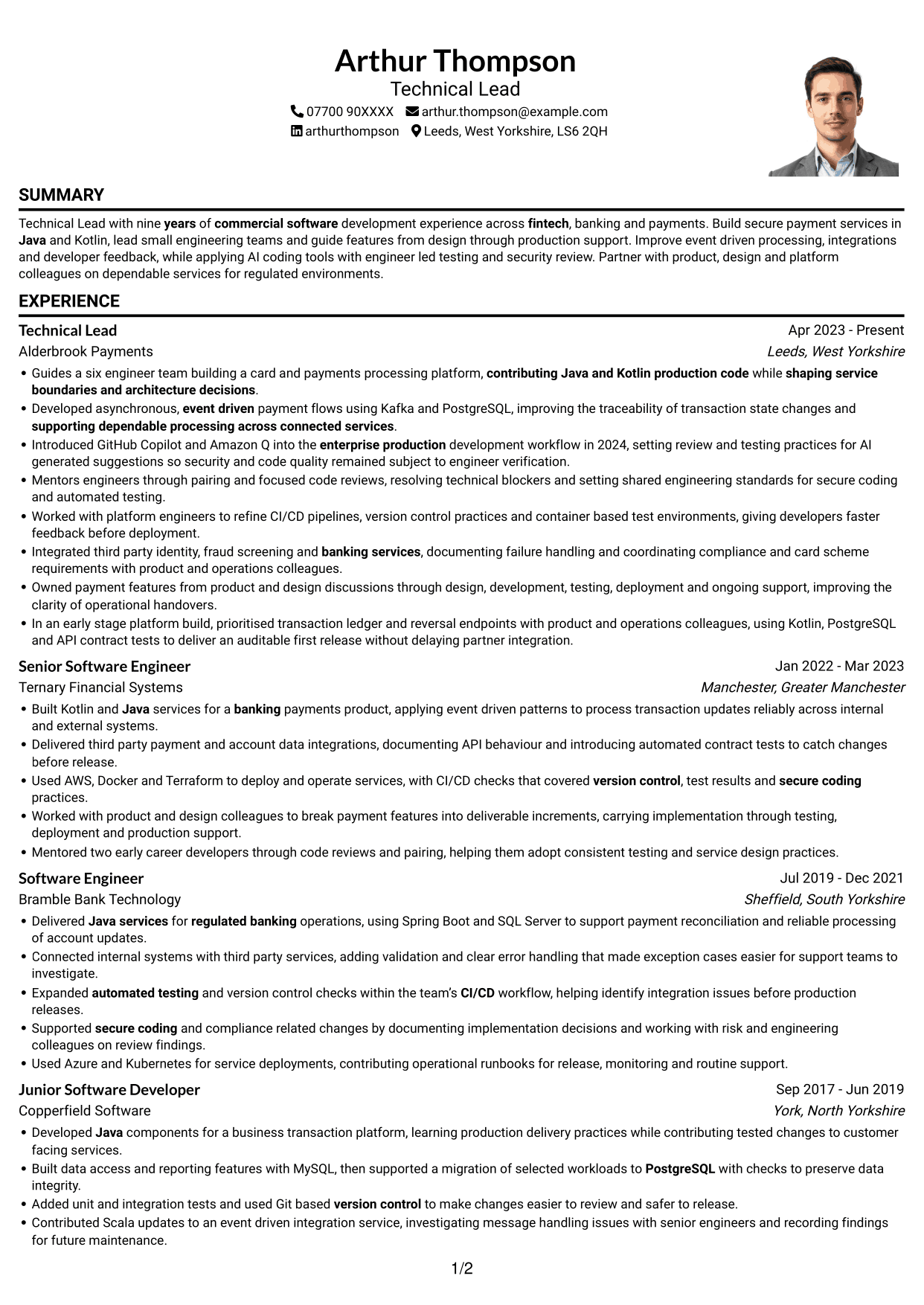 CV example — page 1