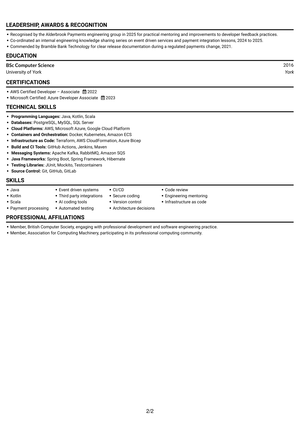 CV example — page 2