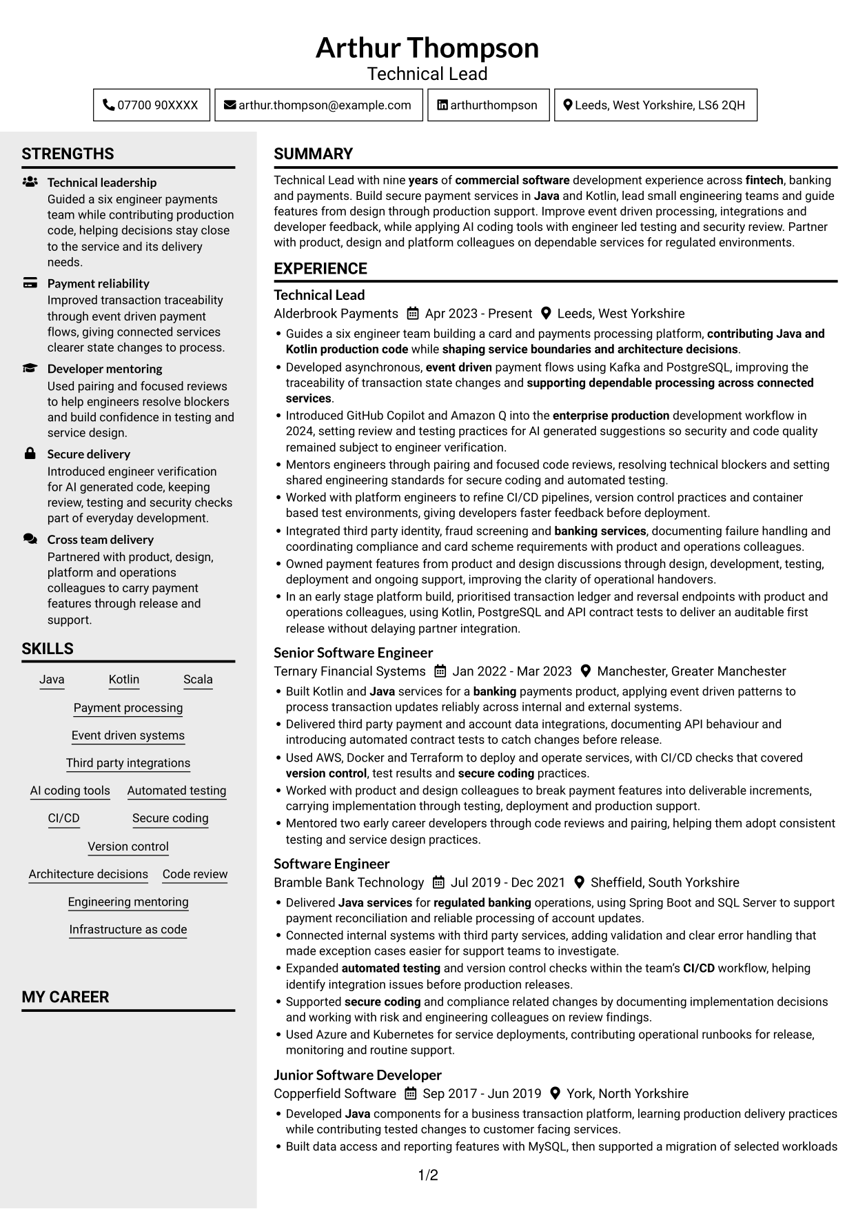 CV example — page 1