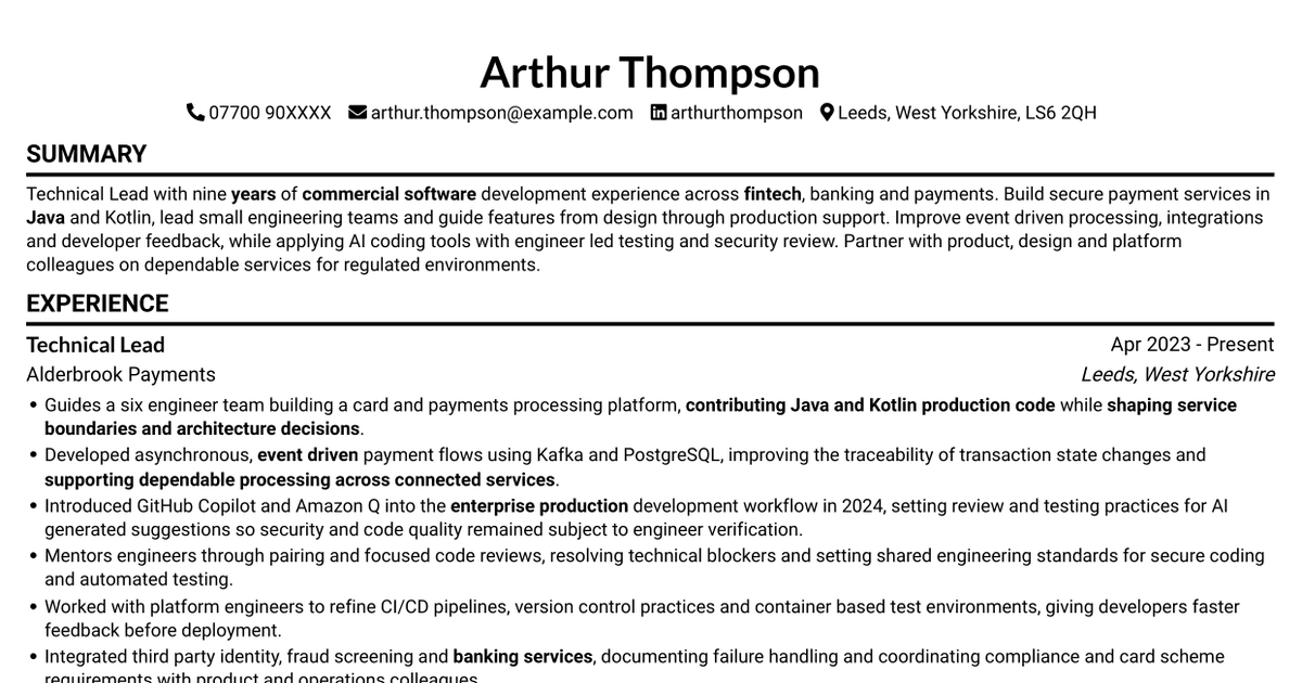 Technical Lead - Java / Kotlin / AI CV