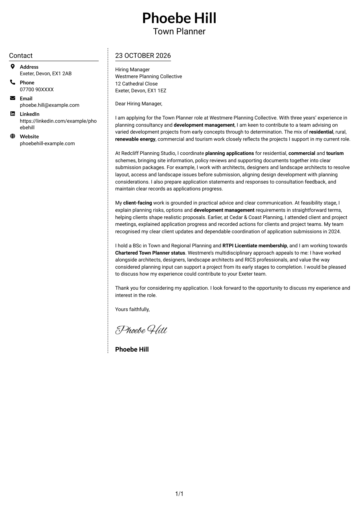 Cover letter example — page 1