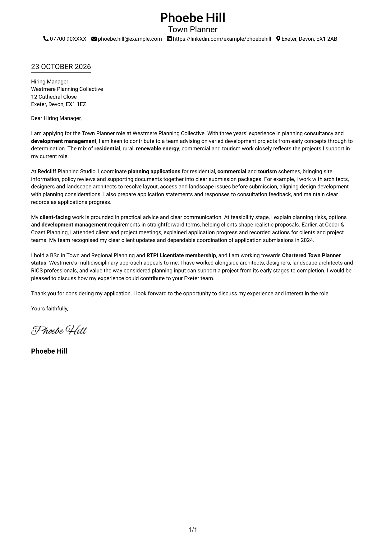 Cover letter example — page 1