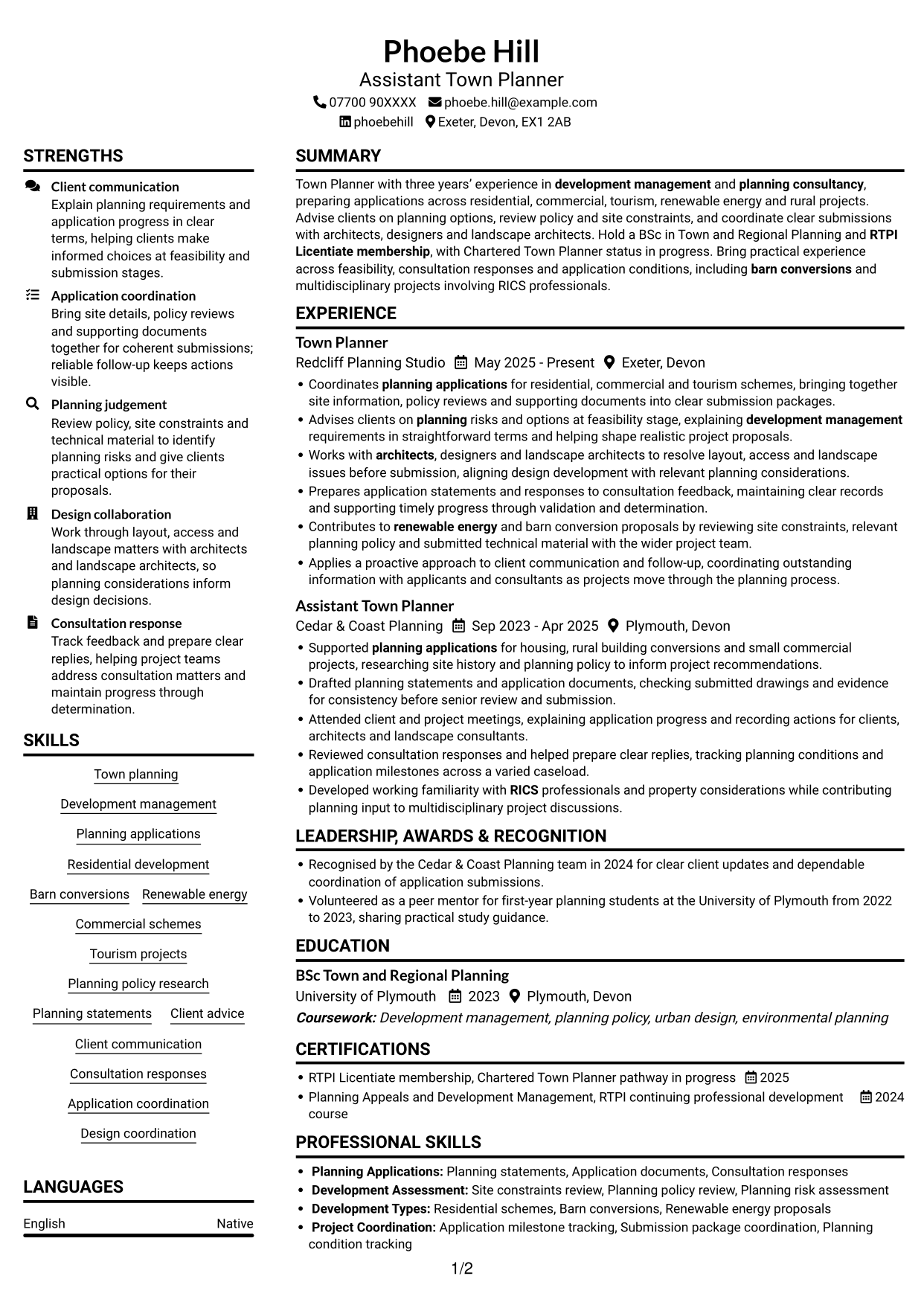 CV example — page 1