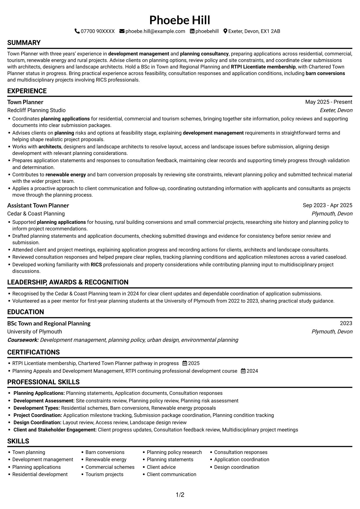 CV example — page 1