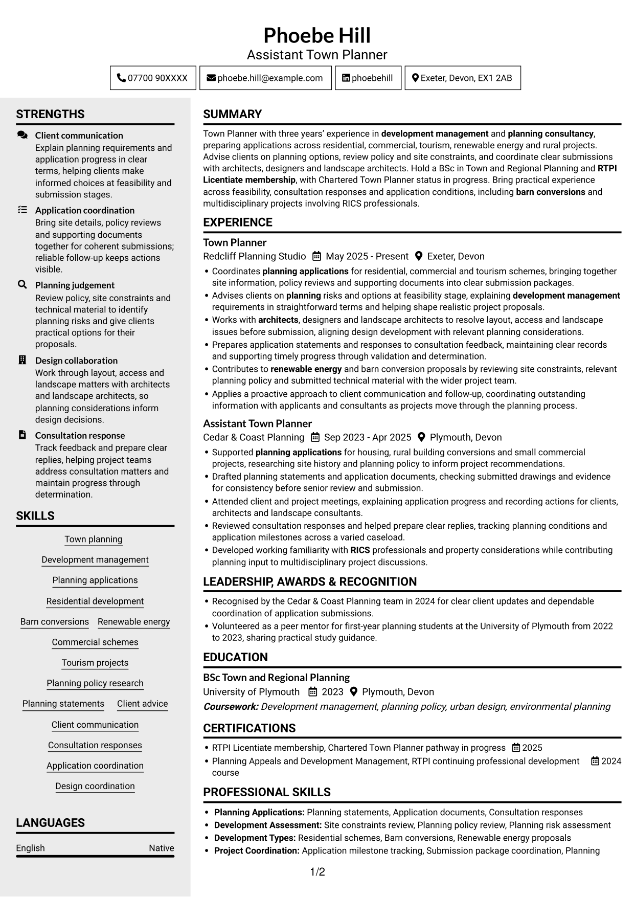 CV example — page 1