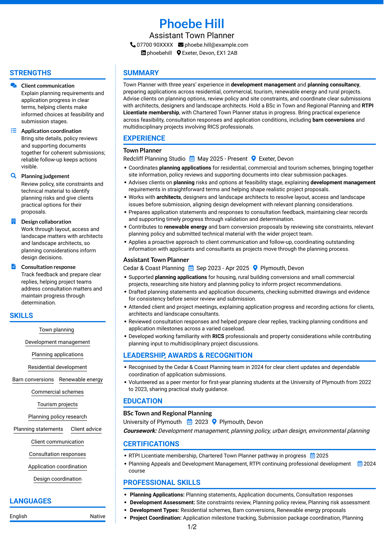 CV example — page 1