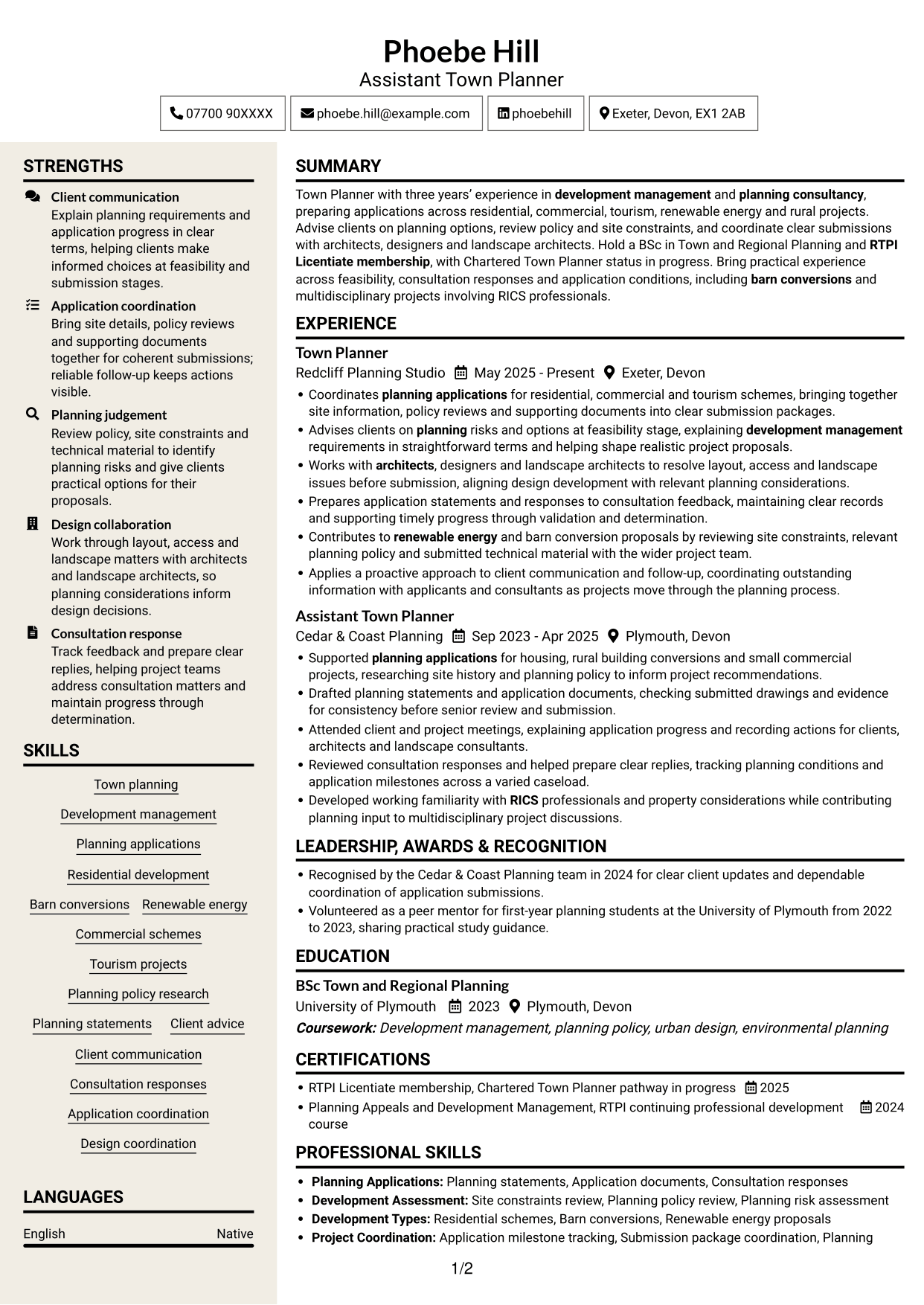 CV example — page 1