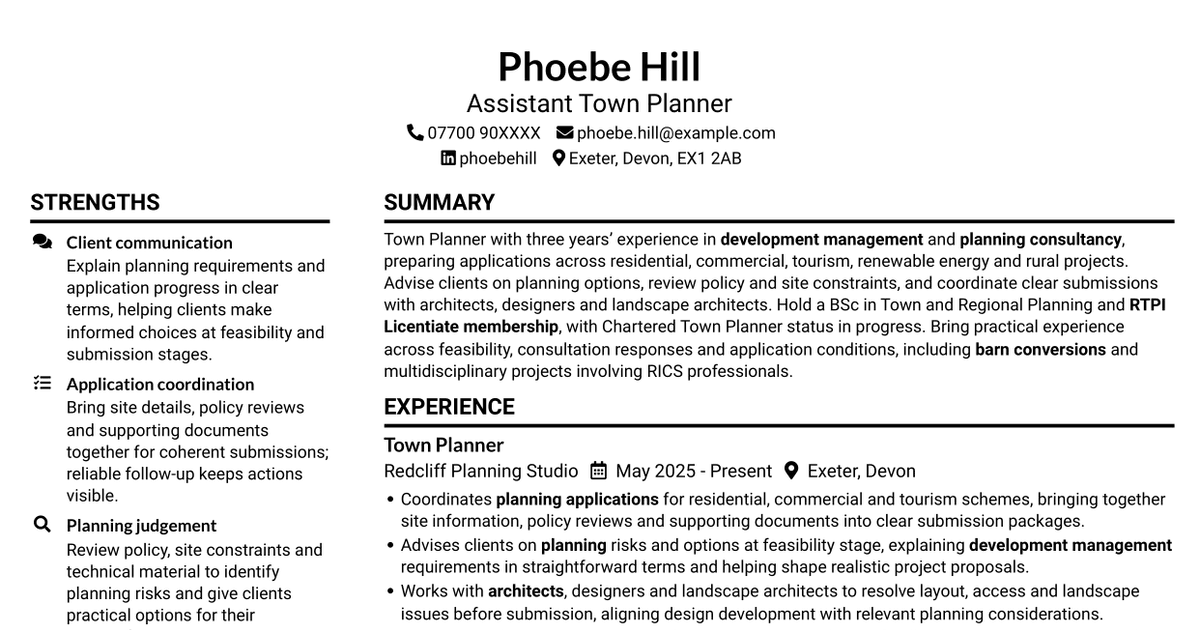 7 Town Planner - Development Planning CV Templates with Example