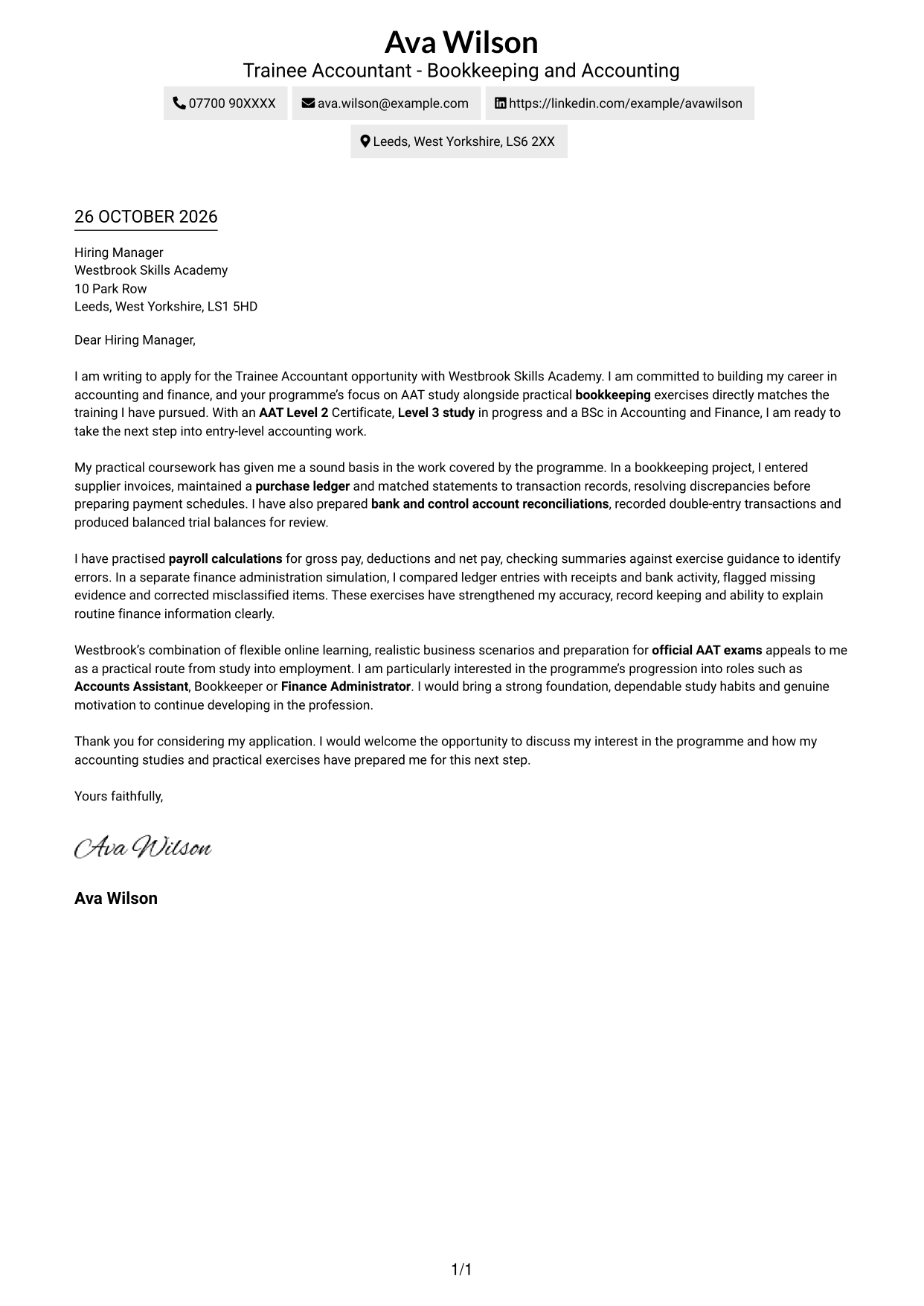 Cover letter example — page 1