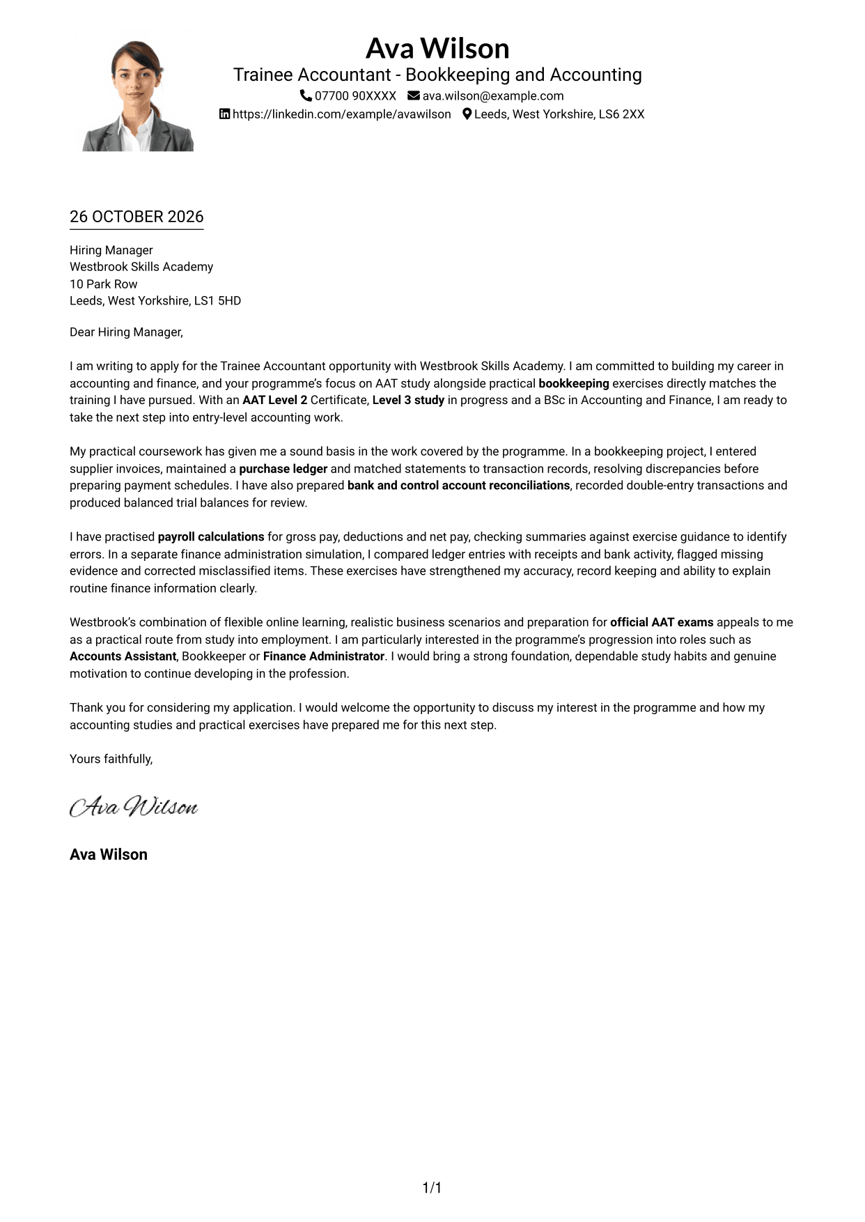 Cover letter example — page 1