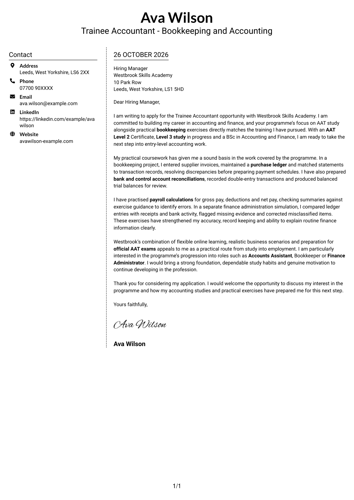 Cover letter example — page 1