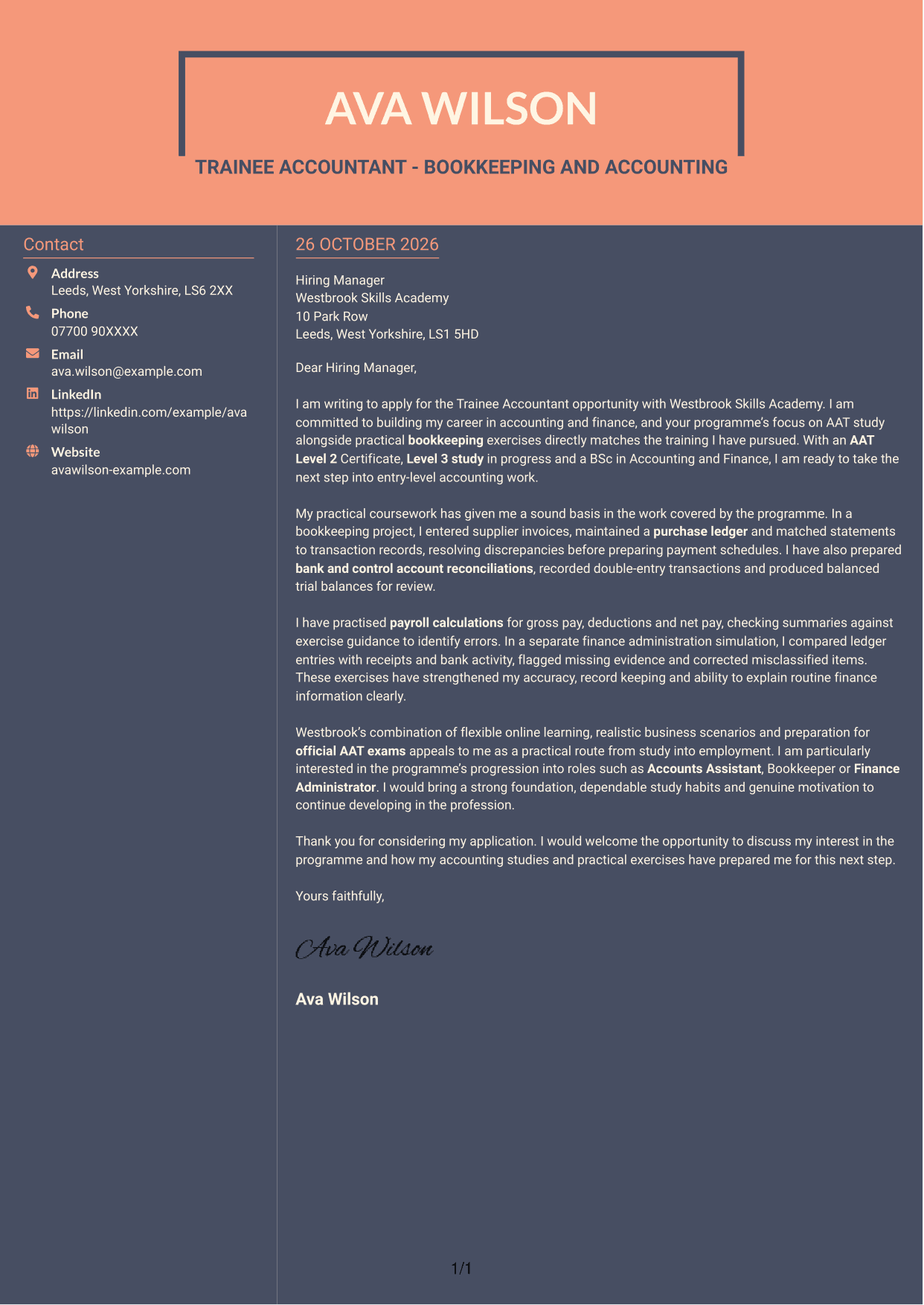 Cover letter example — page 1