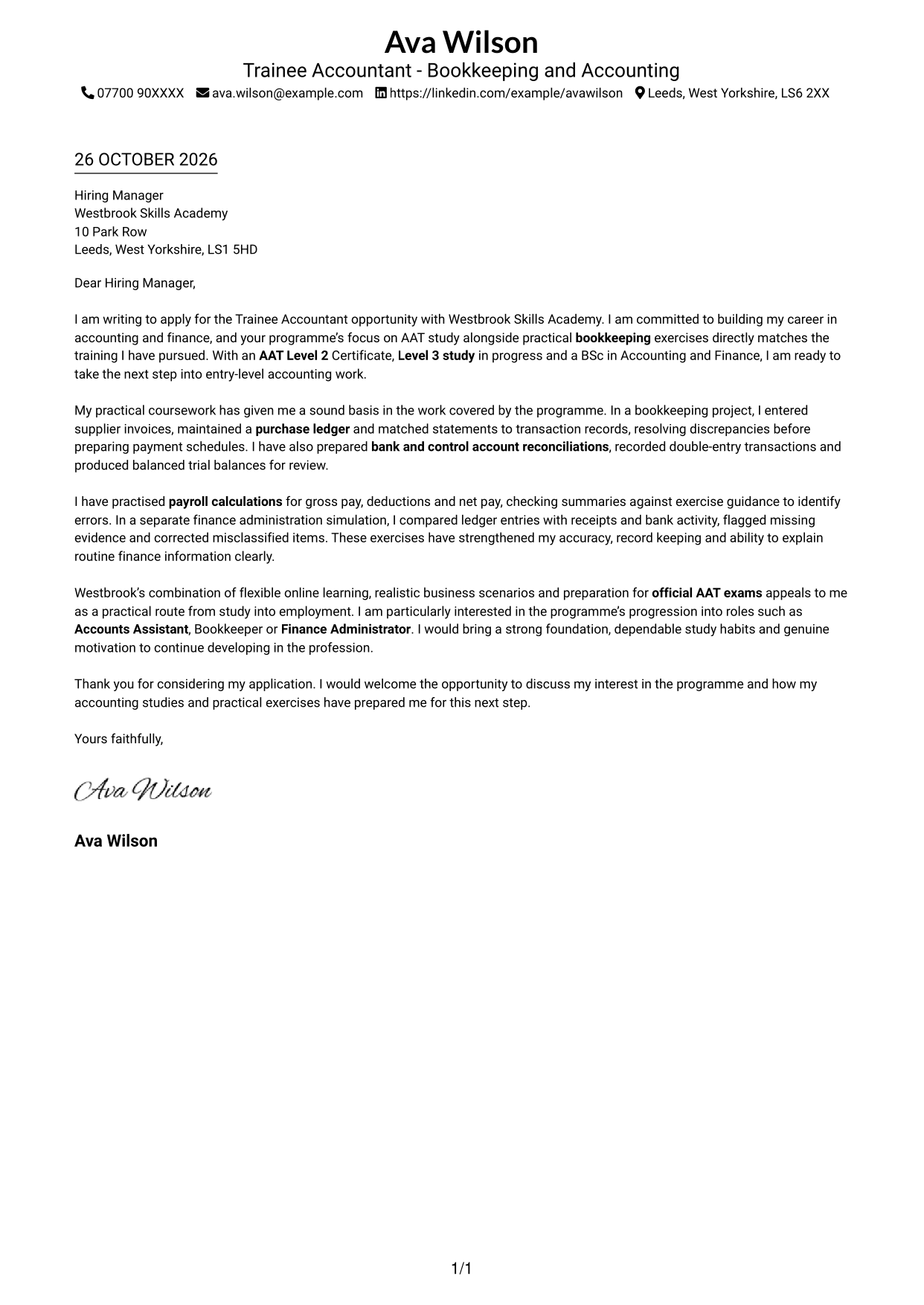 Cover letter example — page 1
