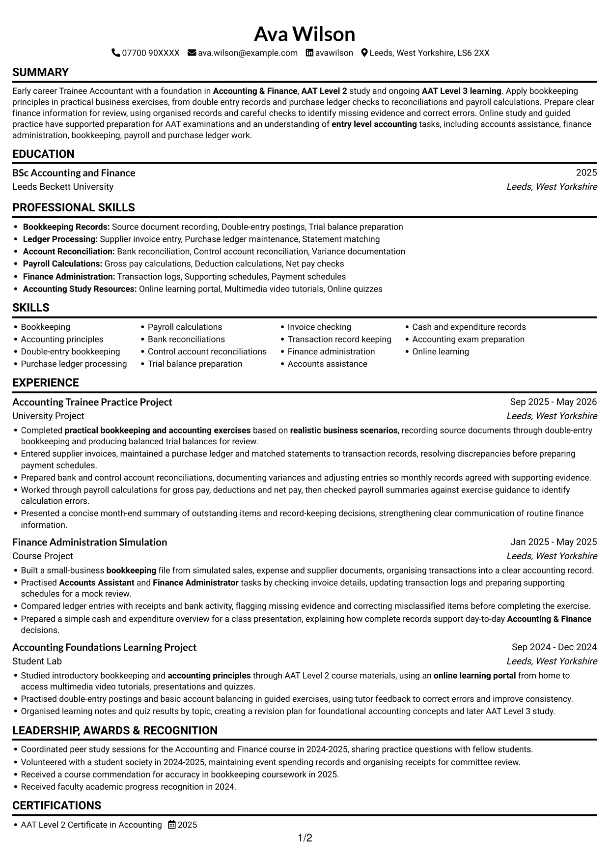 CV example — page 1