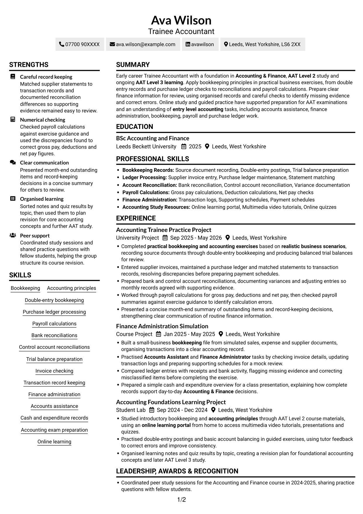 CV example — page 1