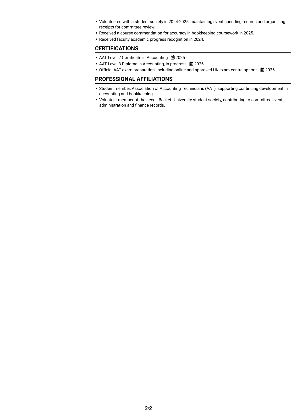 CV example — page 2