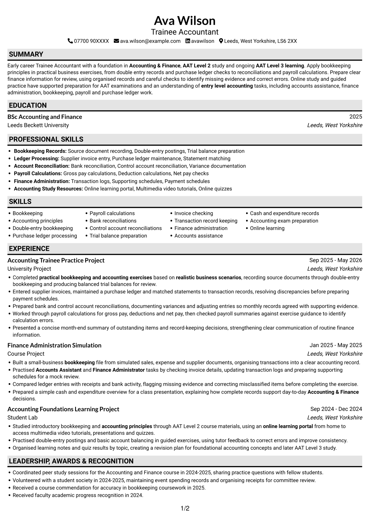 CV example — page 1