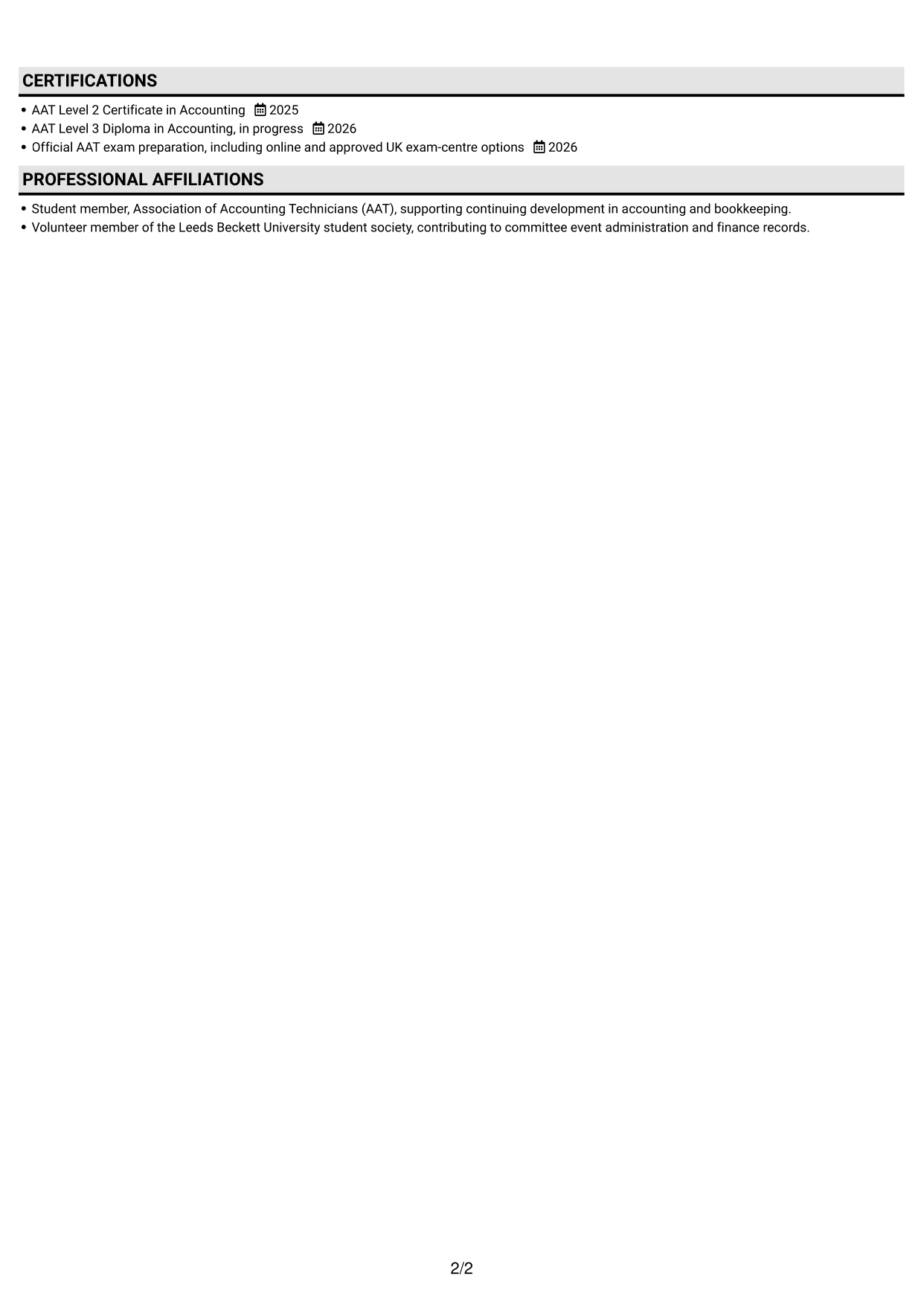 CV example — page 2