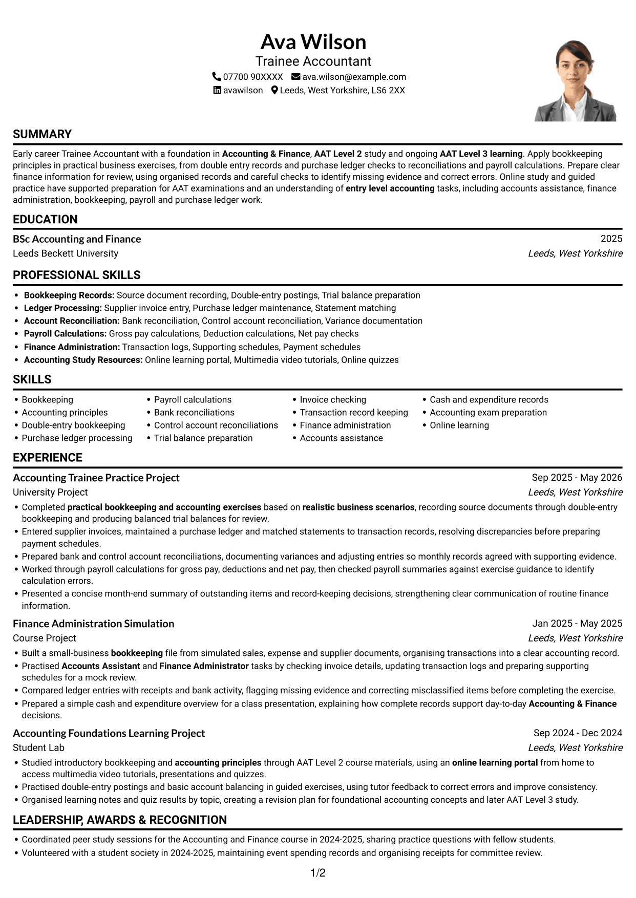 CV example — page 1