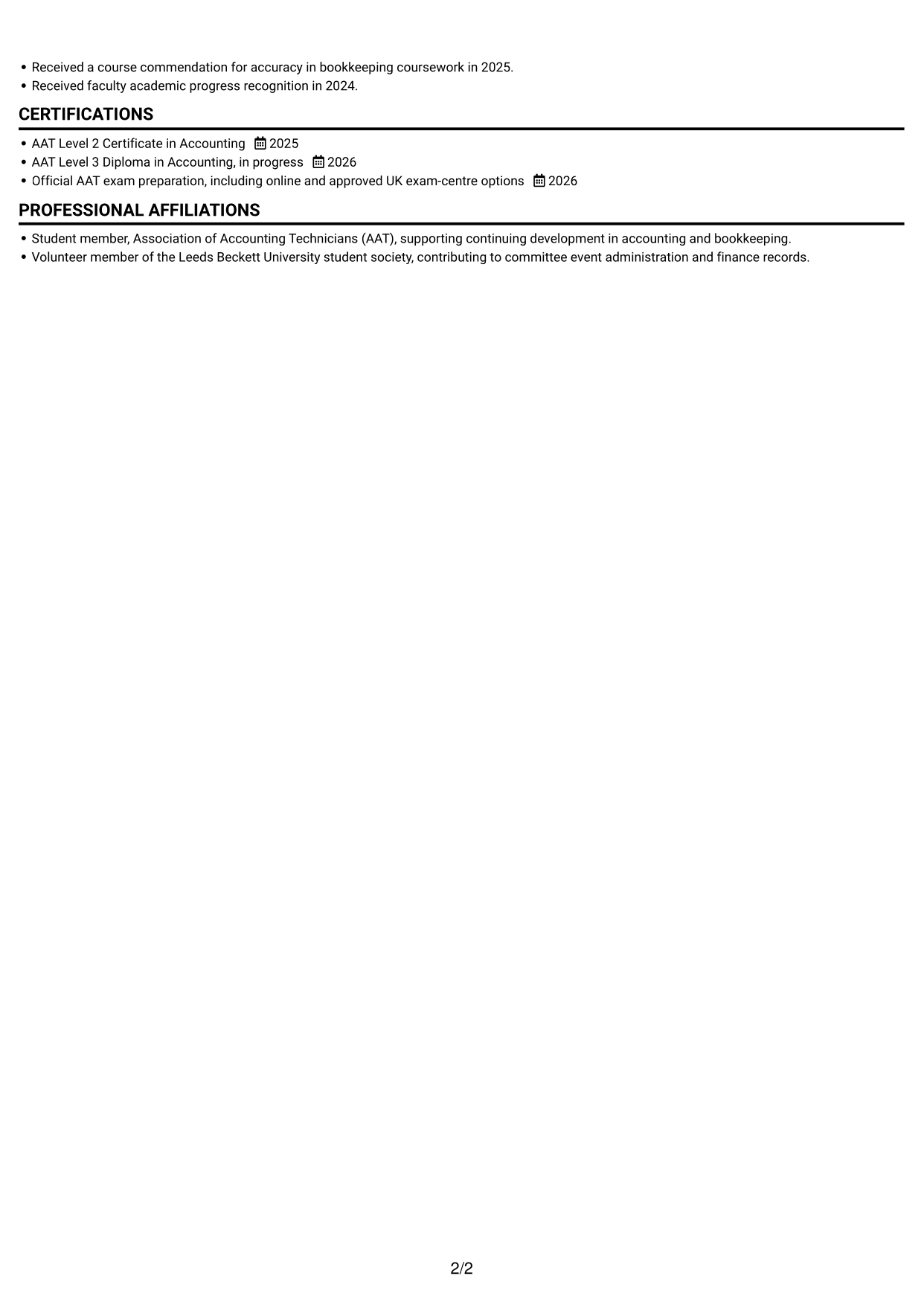 CV example — page 2